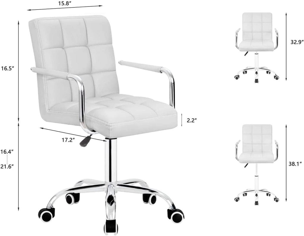 White PU Leather Desk Chair With Wheels Mid Back Office Chair