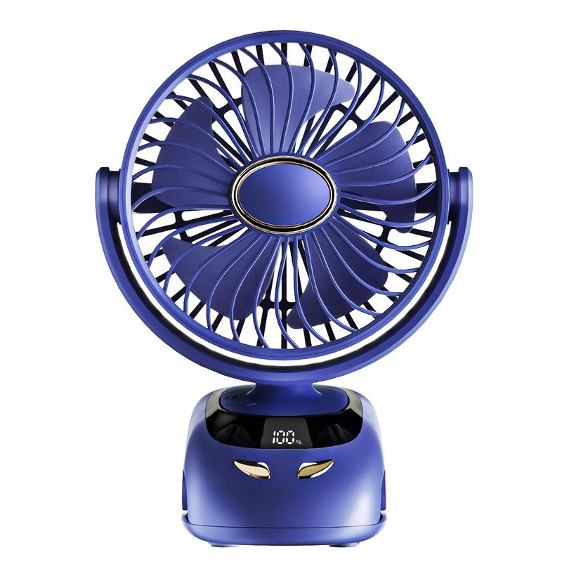 Portable USB Desktop Fan with Smart Speed Display and Battery Indicator, 5-Speed Adjustable Mini Fan, USB Power Supply, Hanging/Standing Stand, Built-In Ambient Night Light, Compact Cooling Fan for Home, Office, Travel, and Camping